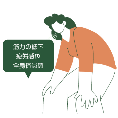 多発性筋炎・皮膚筋炎（PM/DM）のイメージイラスト
筋力の低下、疲労感や全身倦怠感の症状があります。
